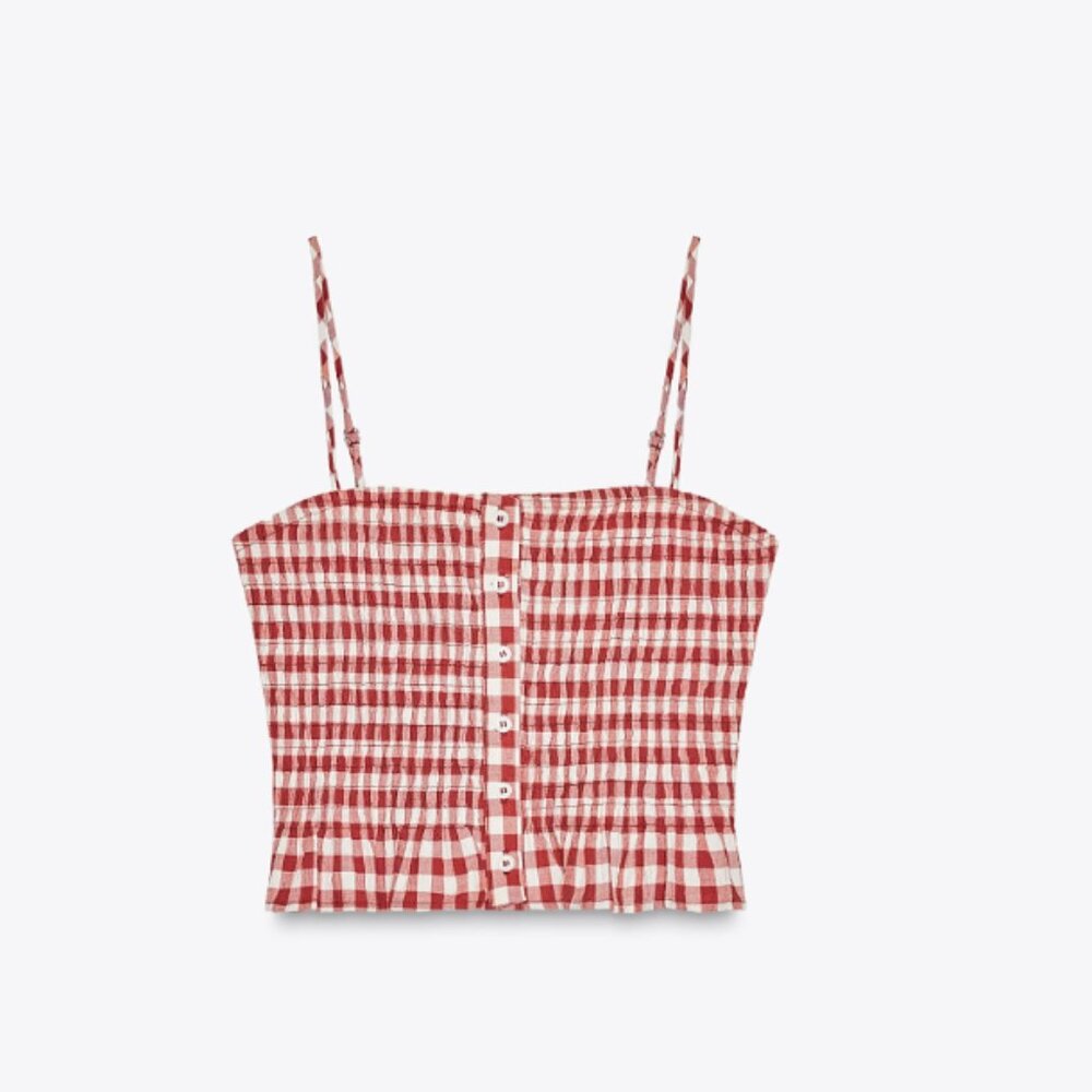 ZARA GINGHAM CROPPED TOP White / Red Size Small
